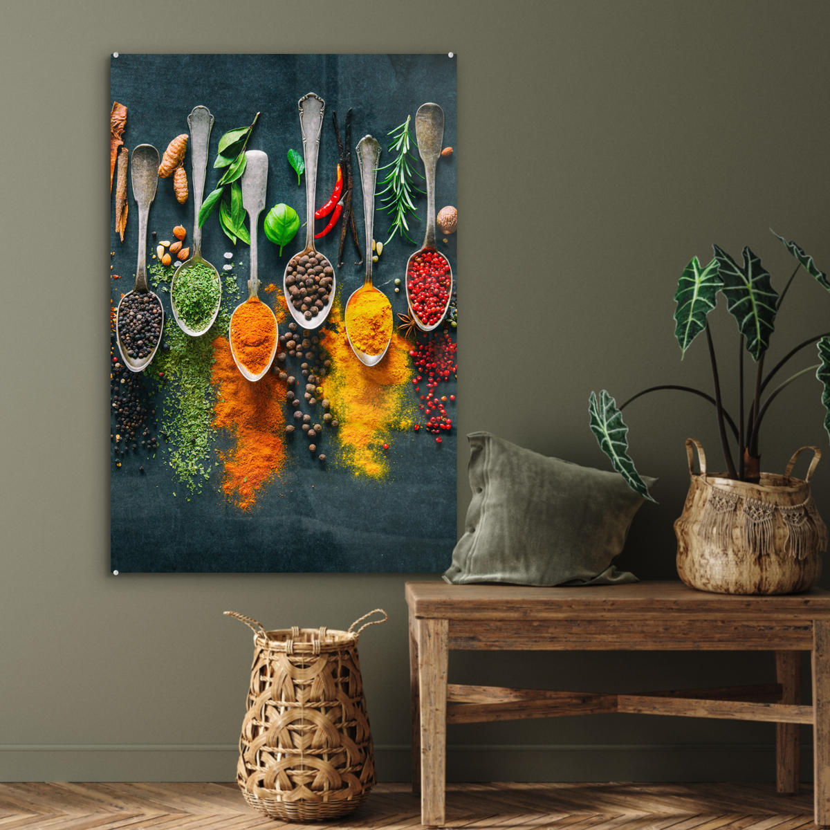ACRYLGLASBILD Kräuter - Gewürze - Löffel 60x90 cm - Currygelb, Glas (60/90cm) - MuchoWow