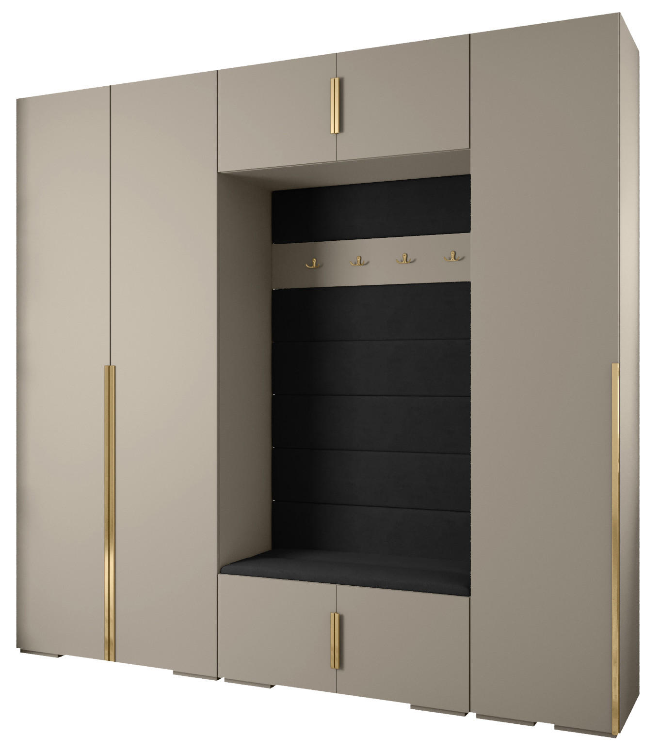 Abiks Möbel Garderoben-Set Kaschmir, Schwarz, Gold 250x236.7x47 cm