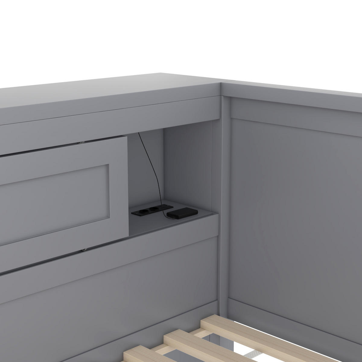 POLSTERBETT aus Spanplatte & MDF 90x200 cm in Grau mit LED, Ausziehbett & USB - Grau, Holzwerkstoff (90/200cm) - Modfu