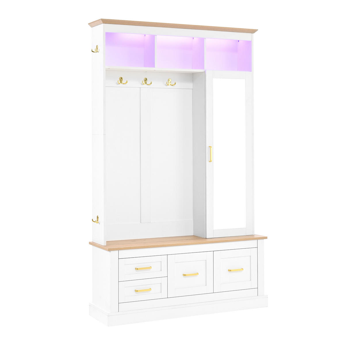 GARDEROBE Flur Set Spiegel Sitzbank Schuhschrank Haken 80cm Weiß - Weiß, Holzwerkstoff (110/180/32cm) - FLIEKS