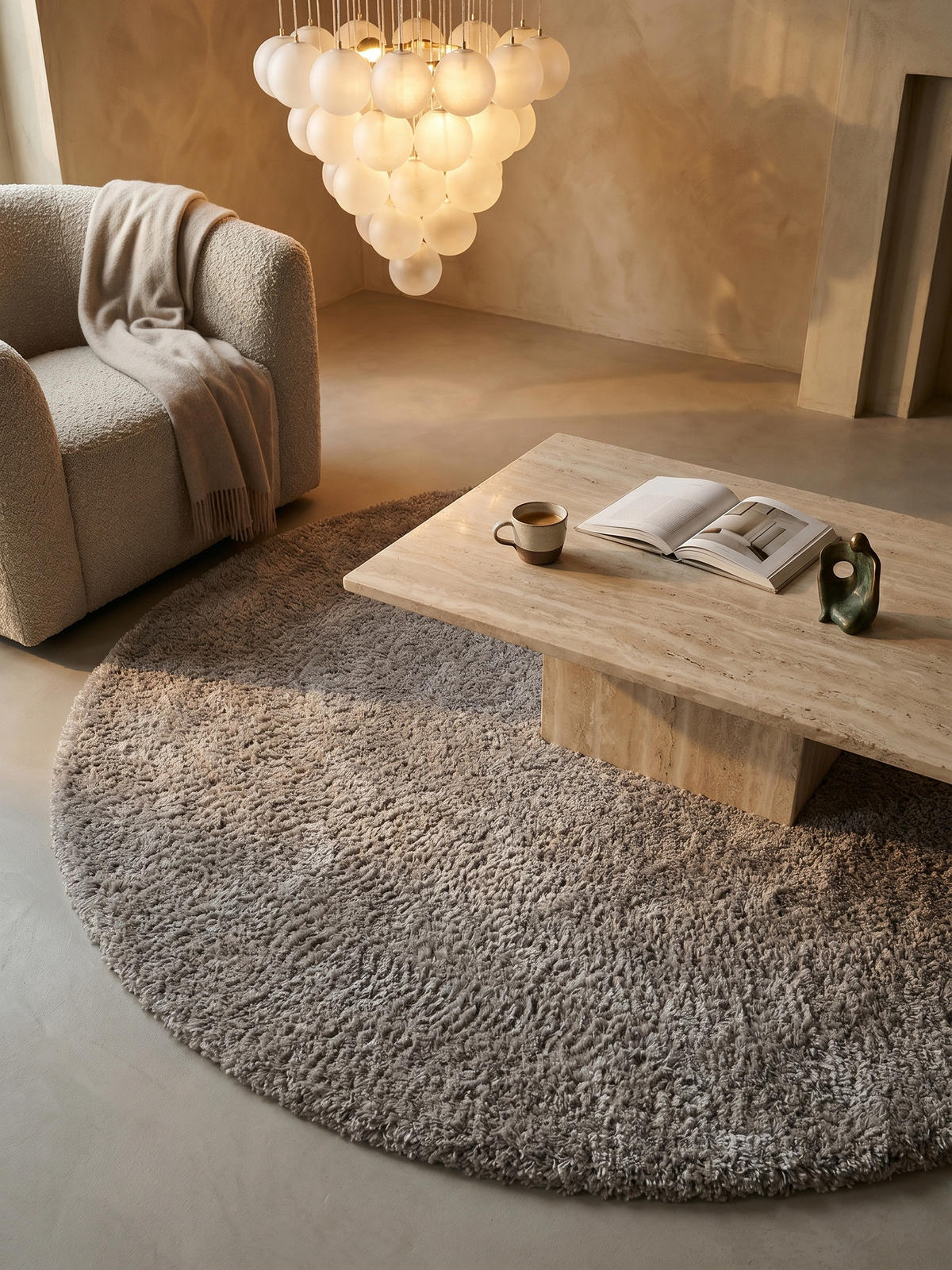 HOCHFLORTEPPICH Shaggy Uni Kuschelig Waschbar Wohnzimmer Rund Beige 160x160 cm – SALZACH - Beige, Textil (160/160cm) - KADIMA DESIGN