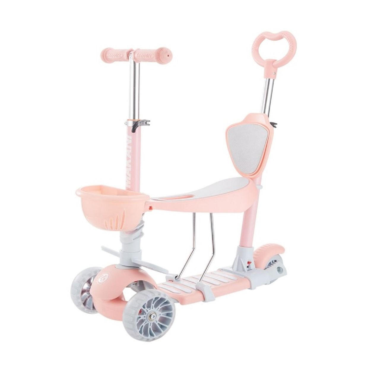 KINDERROLLER BonBon 4 in 1 rosa mit Schiebestange, Korb - Rosa, Metall (62/28/78cm) - Makani