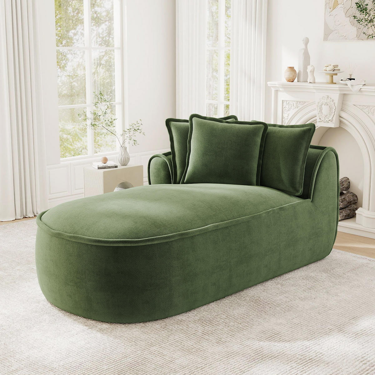RÉCAMIERE linke Chaiselongue mit Kissen, DE-42643, Grün - Grün, Textil (164/67/92cm) - ComfortXL