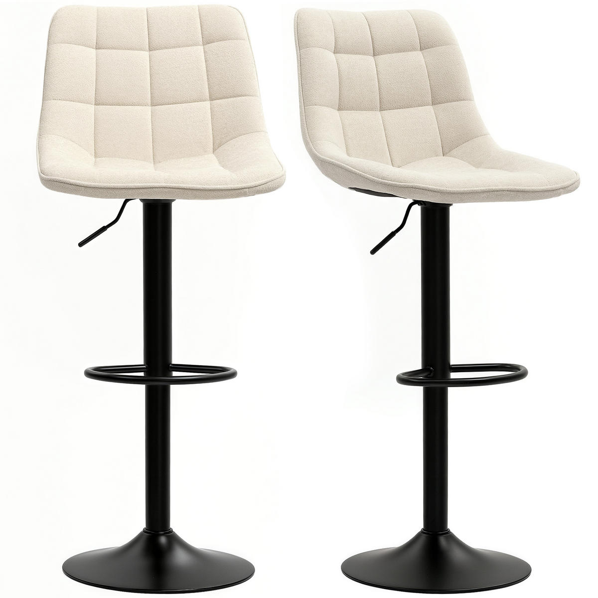 BARHOCKER 2er-Set DE-07981 höhenverstellbar, gepolstert mit Rückenlehne Beige - Beige, Metall (47/115.5/48cm) - ComfortXL