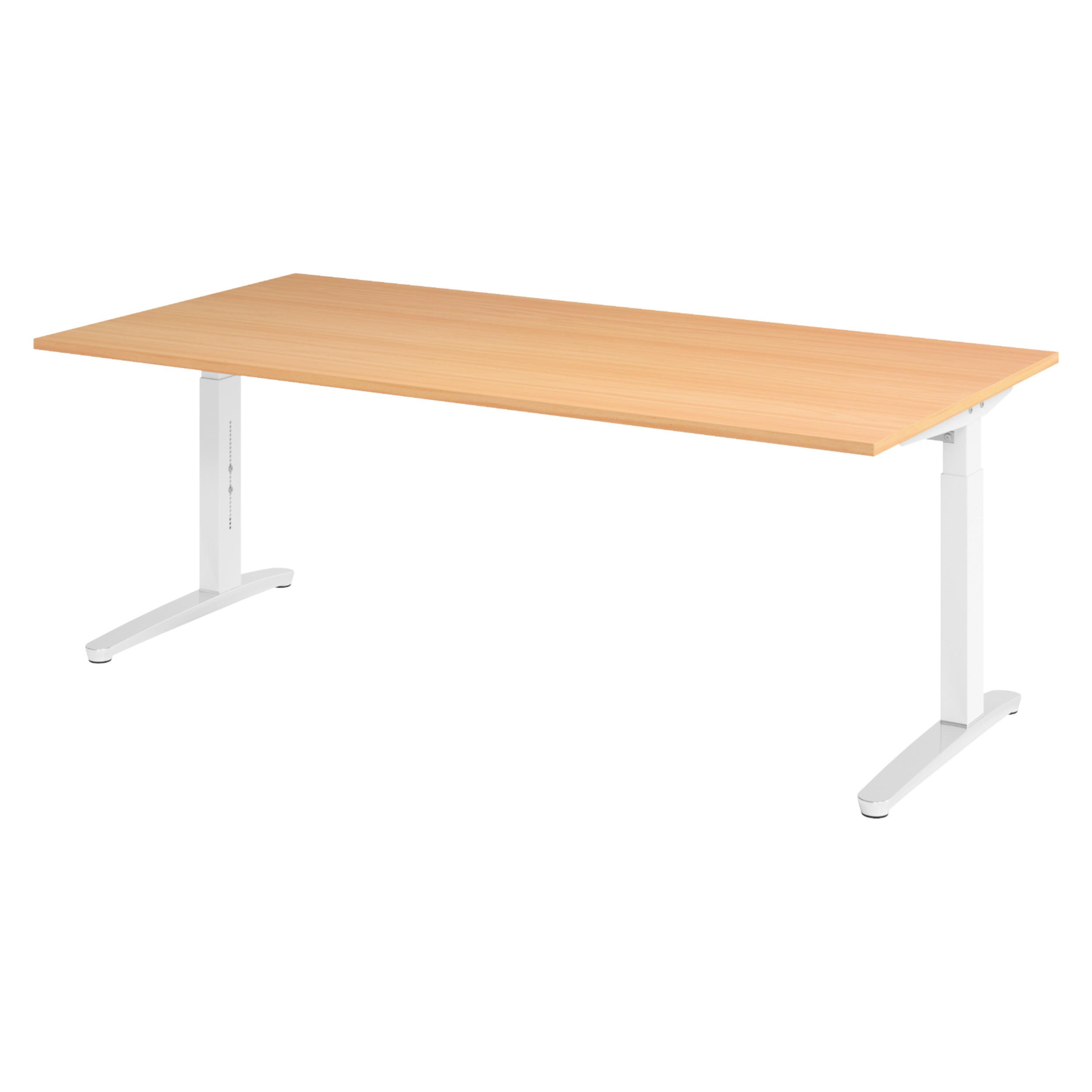 bümö Schreibtisch Buche, Weiß, Silber 200x74x100 cm