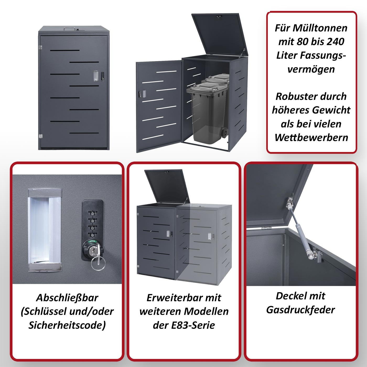 1ER-/2ER-MÜLLTONNENVERKLEIDUNG Silber - Silberfarben, Metall (71/116/98cm) - MCW