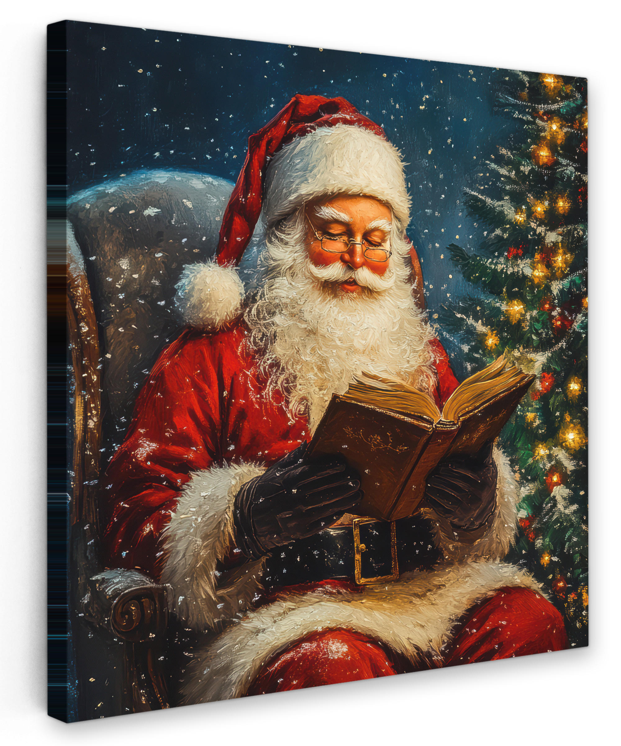 LEINWANDBILD Weihnachtsmann - Weihnachten - Winter - Weihnachtsbaum 50x50 cm - Bordeaux, Textil (50/50cm) - MuchoWow