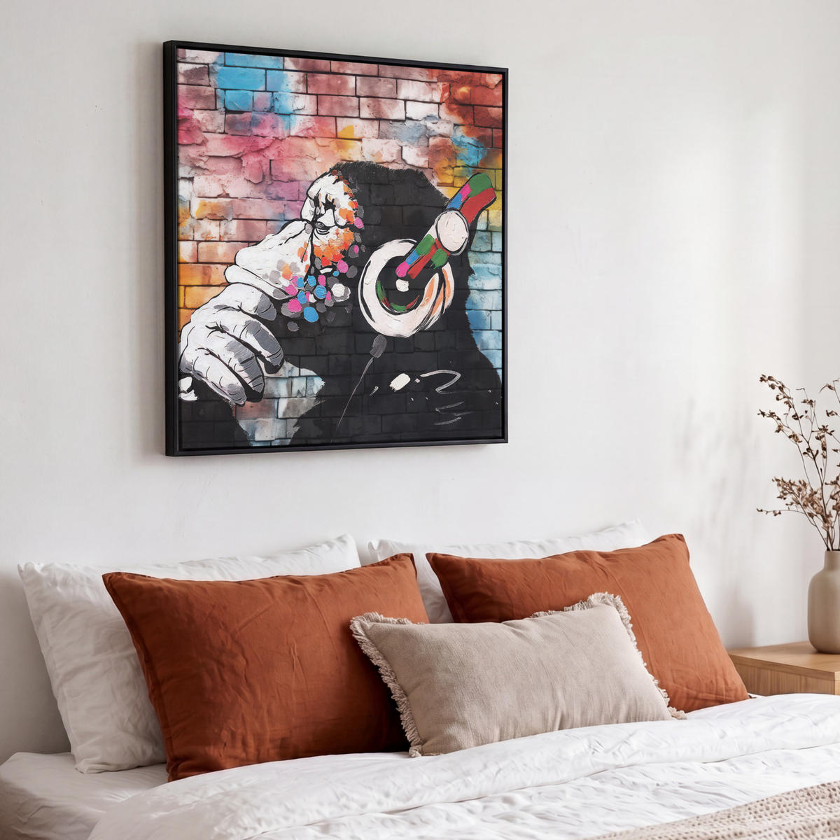 LEINWAND Bilder mit Rahmen - Affe - Graffiti - Musik - 50x50 - Multicolor, Textil (50/50cm) - MuchoWow