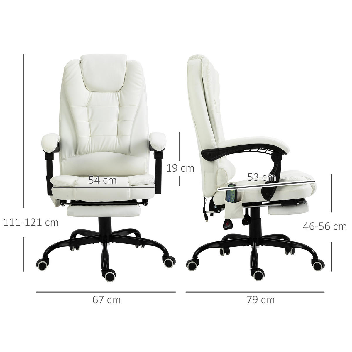 CHEFSESSEL DE-11646 ergonomisch mit Massagefunktion & Fußstütze Weiß - Weiß, Metall (79/121/67cm) - ComfortXL
