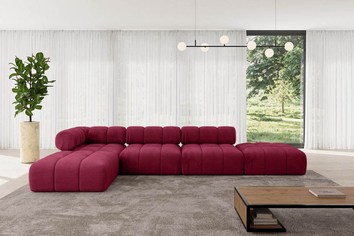 ECKSOFA modulares Sofa Kerru-L2 - 380x190x70 cm Bordeauxrot Velours - Bordeaux, Holzwerkstoff/Textil (380/190cm) - ALTDECOR