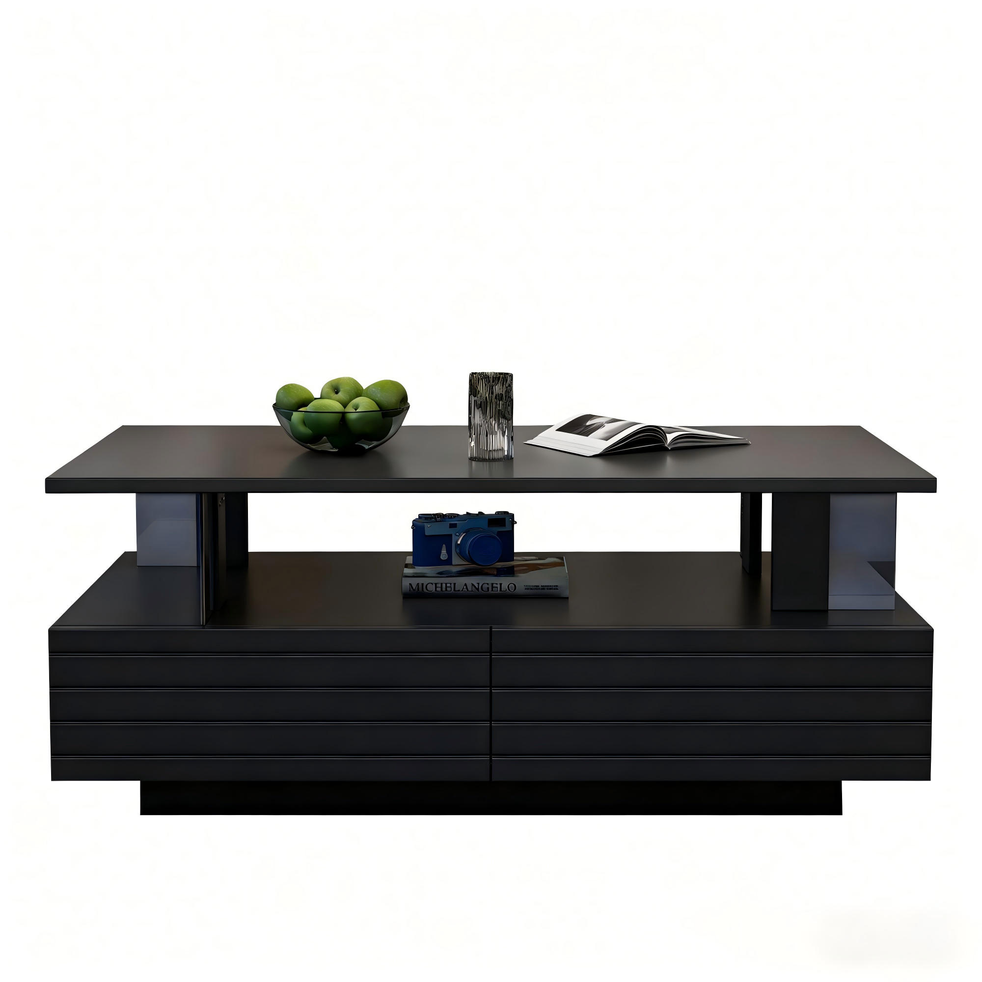 COUCHTISCH 100/50/42 cm Acryl Schwarz App Steuerung 60000 Farben Stauraum modern Wohnzimmer - Schwarz, Kunststoff (100/50/42.5cm) - EVRYAE