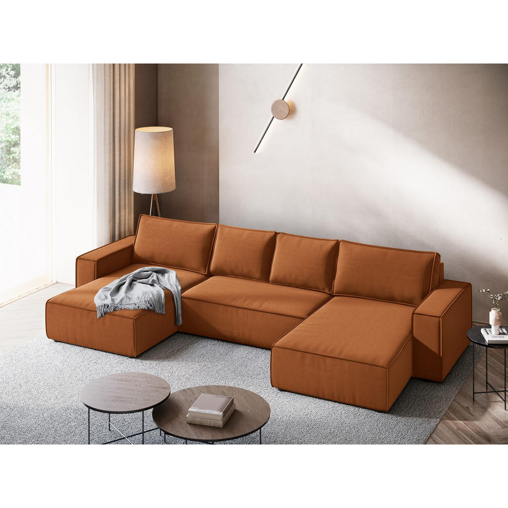 Thumbnail - Makamii Wohnlandschaft, Terra cotta, Textil, 4-Sitzer, Füllung: Schaumstoff, U-Form, 398x82x185 cm, Made in EU, Wohnzimm...