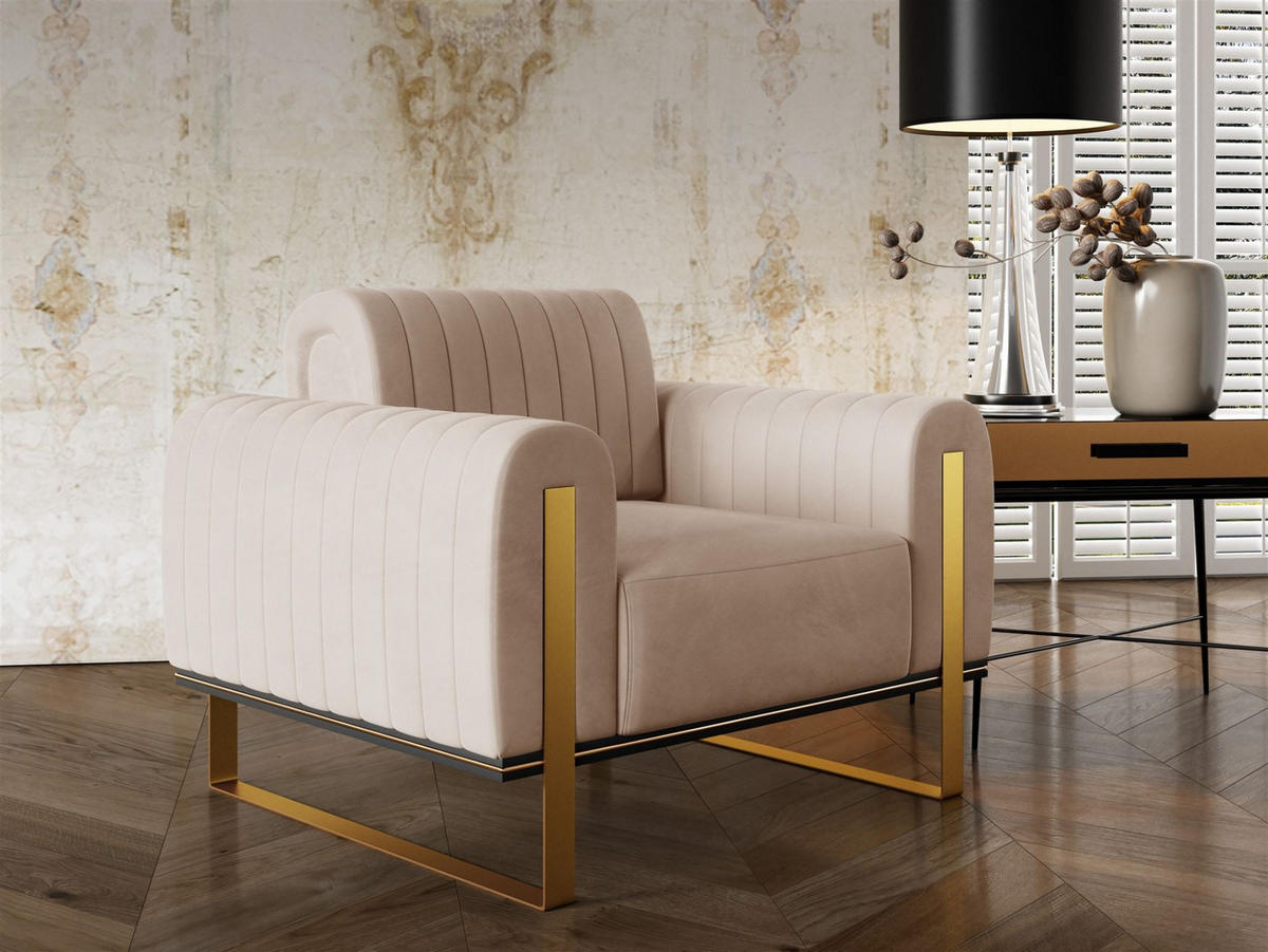 SOFASET Valerie 3-2-1 - Beige, Holzwerkstoff/Textil (228/79/90cm) - Fun Möbel
