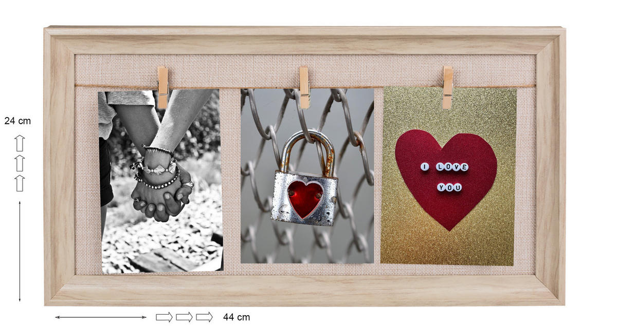 BILDERRAHMEN Fotohalter 44x24 cm Wäscheklammern - Naturfarben, Kunststoff (24/24/48cm) - TiborTex