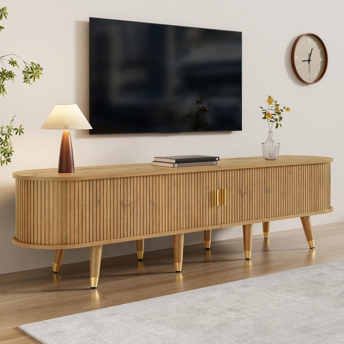 TV-SCHRANK Schiebetüren Lowboard modern Stauraum Design - Naturfarben, Holzwerkstoff (38/45/175cm) - FLIEKS