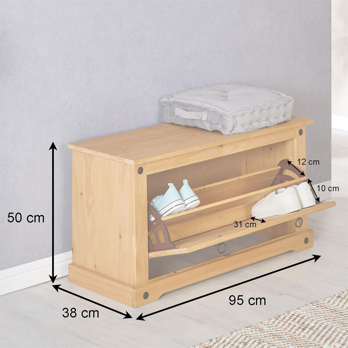 MEXICO MÖBEL SCHUHBANK TEQUILA - Naturfarben, Holz (95/50/38cm) - IDIMEX