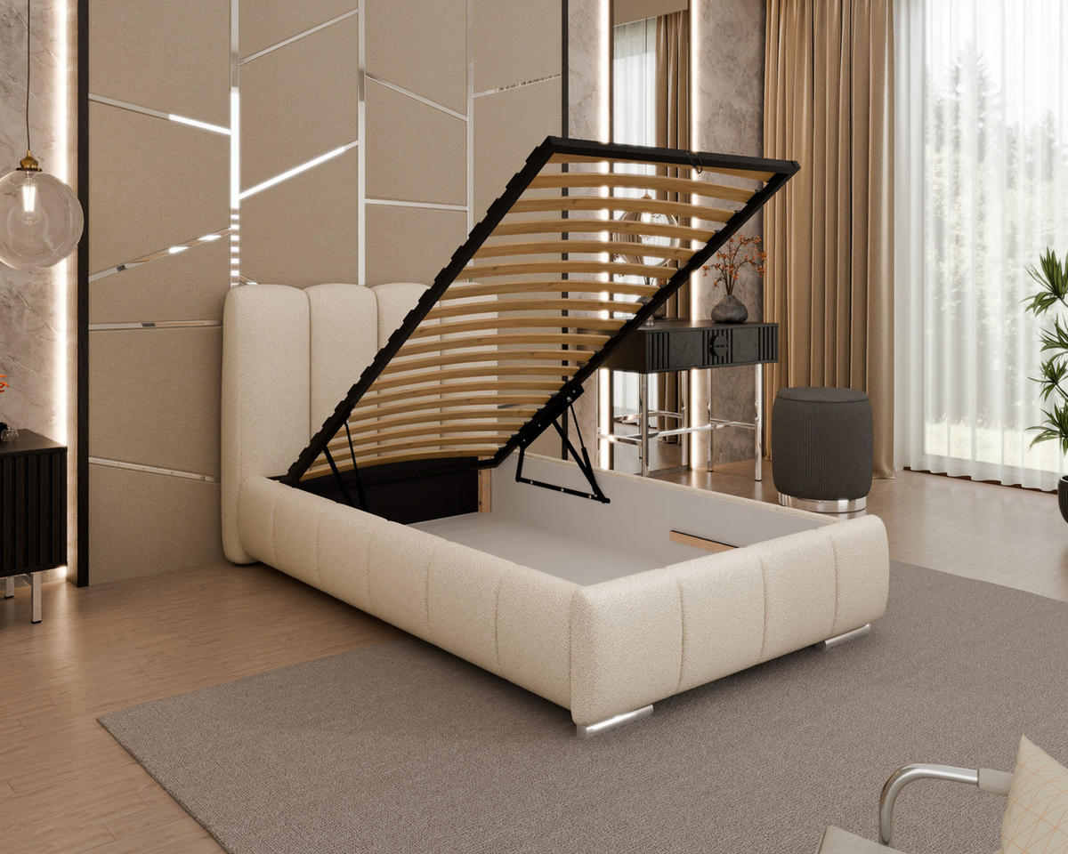POLSTERBETT Zaira 100x200cm – Elegantes Polsterbett für modernen Wohnstil , ohne matratze, beige - Beige, Holz (100/200cm) - Homesy