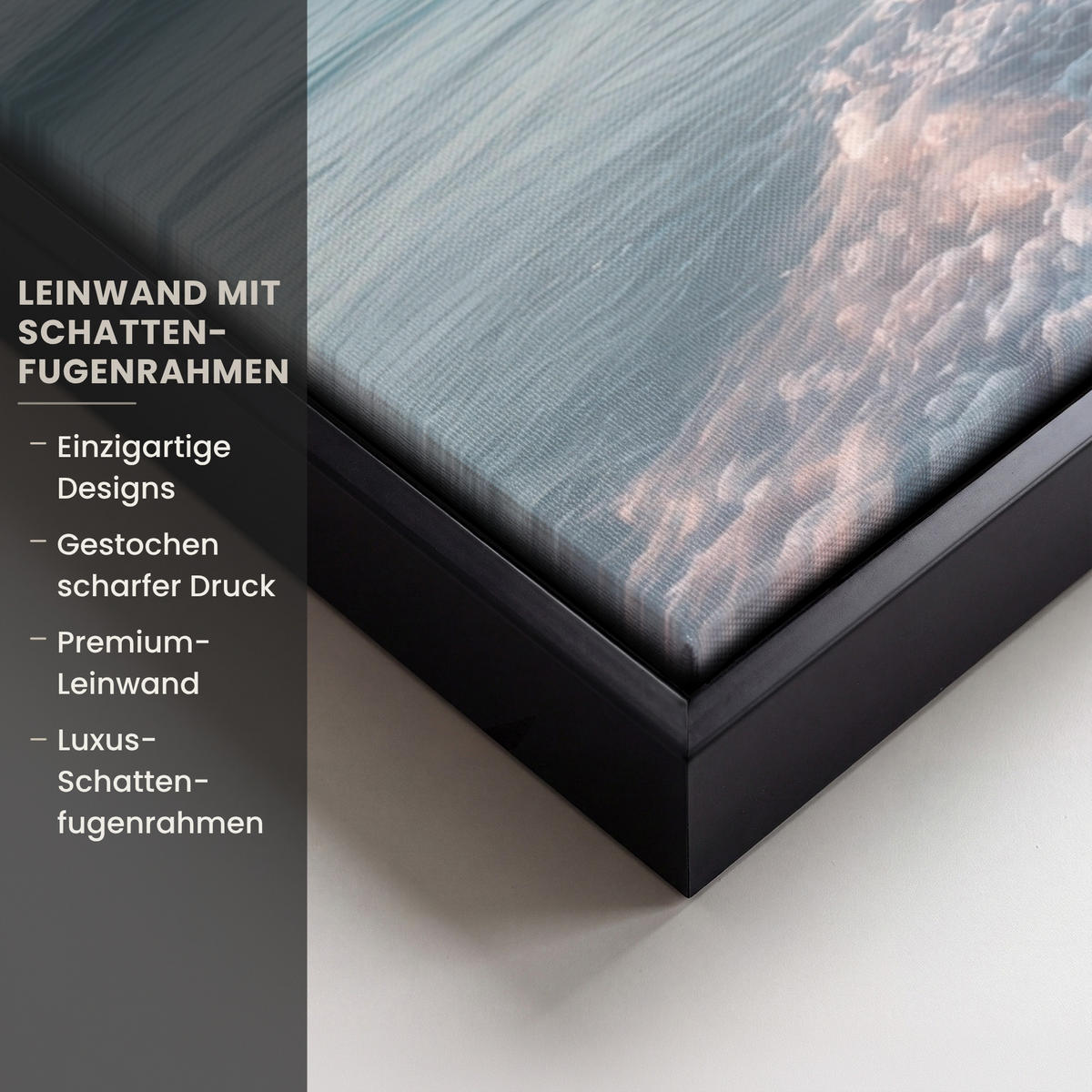 LEINWAND Bilder mit Rahmen - Küstenlinie - Pastell - Wasser - 70x50 - Pastellblau, Textil (70/50cm) - MuchoWow