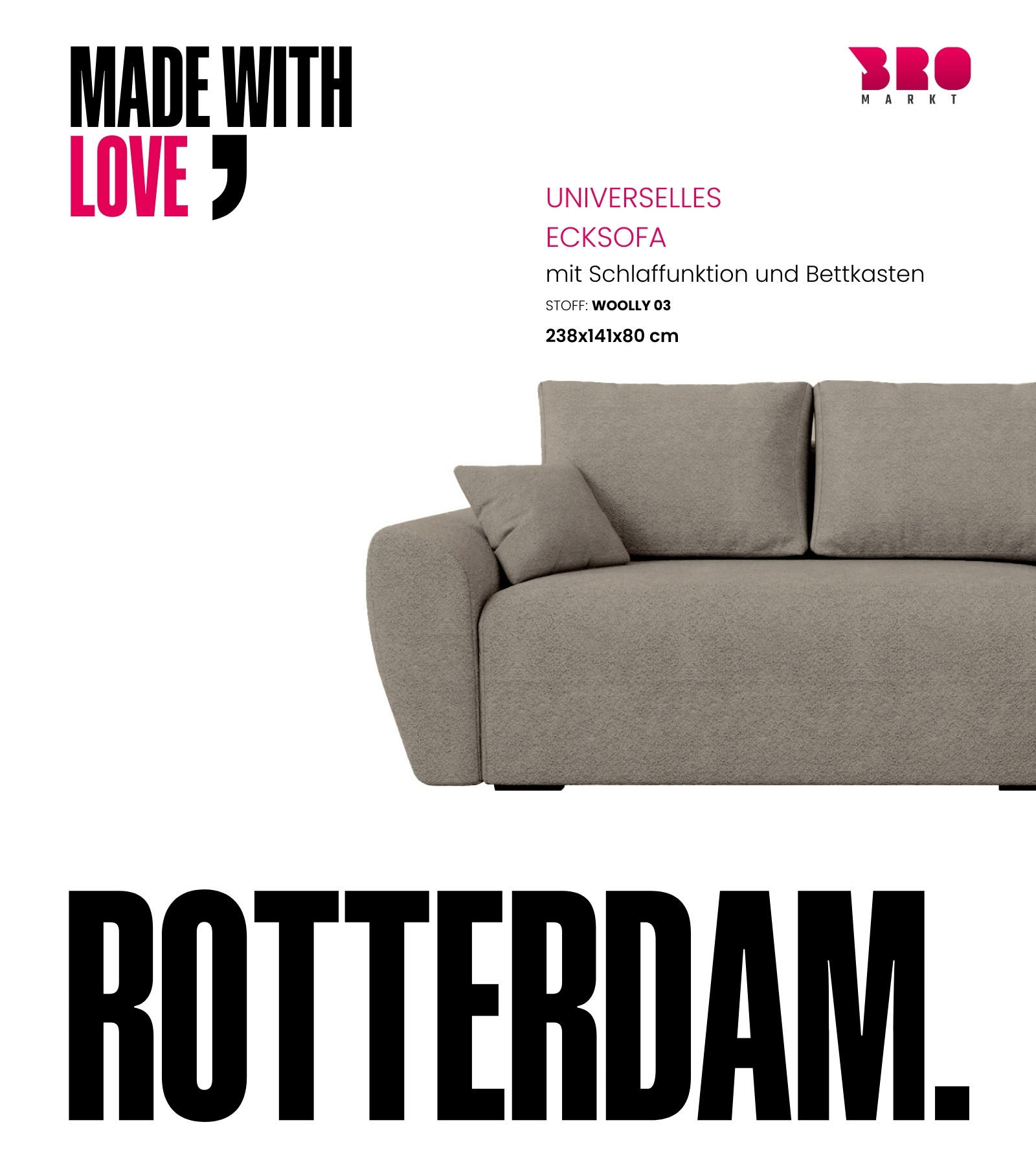 ECKSOFA Rotterdam mit Schlaffunktion Braun Bouclé - Graubraun, Textil (238/141cm) - Bromarkt