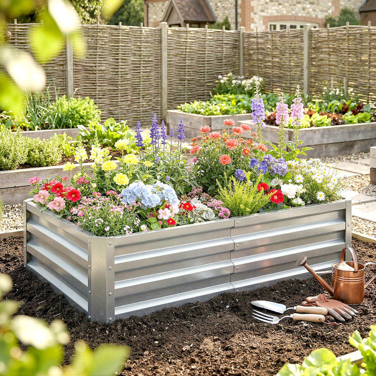 HOCHBEET DE-12213 rechteckig 120/60/30,5 cm aus Wellblech Silber - Silberfarben, Metall (120/30.5/60cm) - ComfortXL