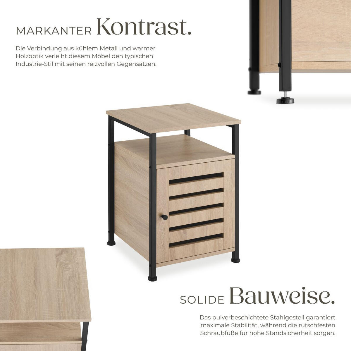 BEISTELLSCHRANK Cork,40,5 x 40,5 x 60,5 cm,Industrial Holz hell, Eiche Sonoma - Naturfarben, Holz (40.5/60.5/40.5cm) - tectake