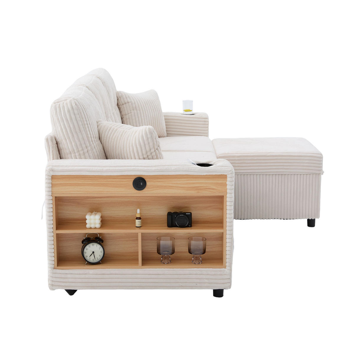 ECKSOFA DE-33716 mit Stauraum und Ausziehbett Beige - Beige, Metall (196/82cm) - ComfortXL