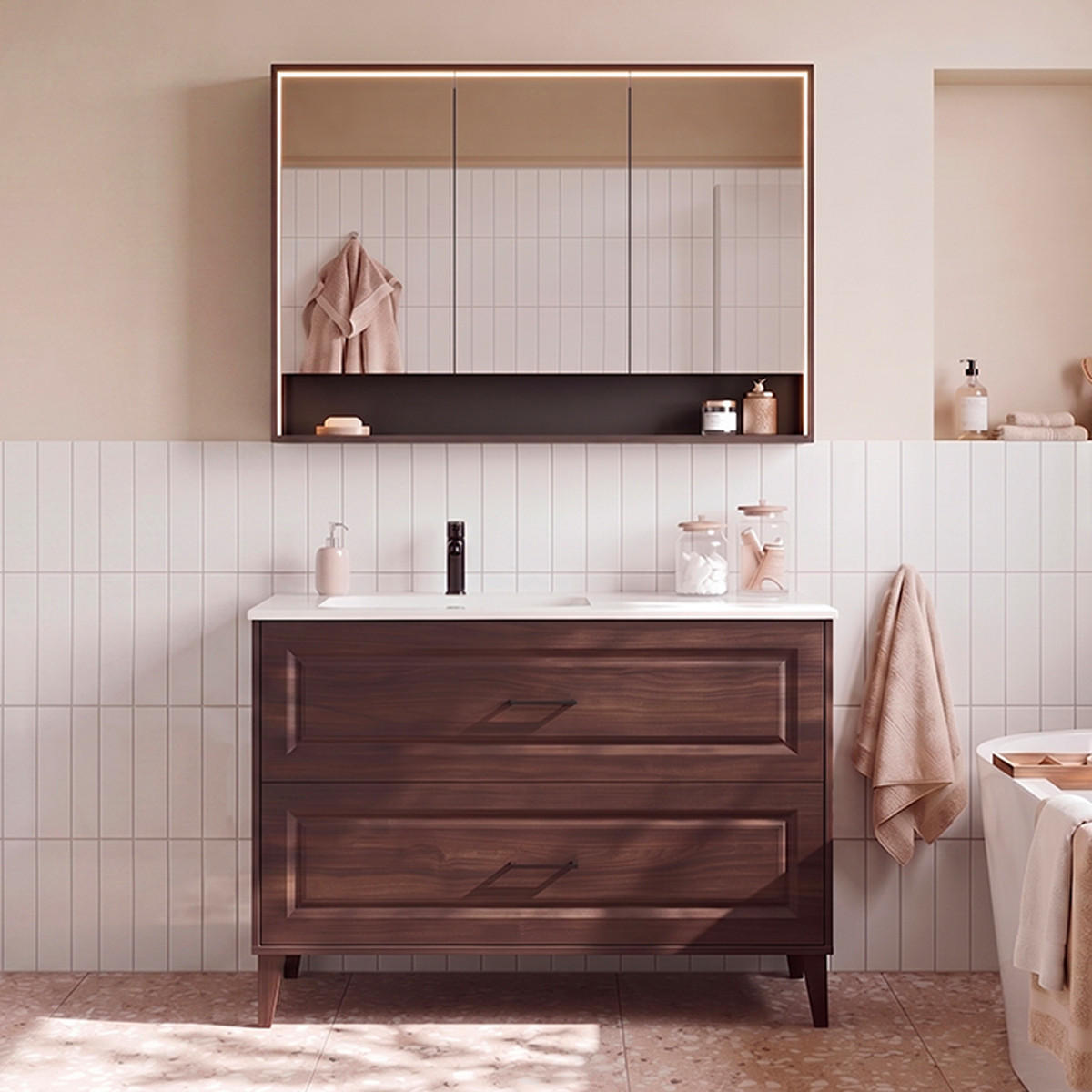 BADMÖBEL 120cm Moka 2er-Set Holz - Braun, Holzwerkstoff (120/82/46cm) - Petits-meubles