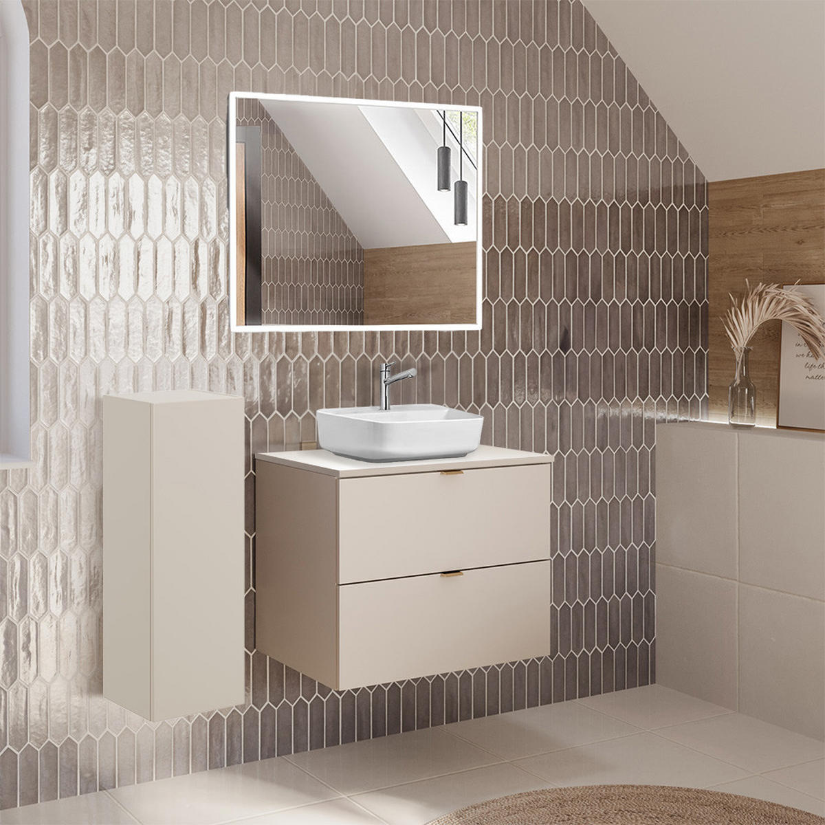 BADMÖBEL-SET 3-TLG. Durango-56 - Beige, Holzwerkstoff (125/200/47cm) - Lomado