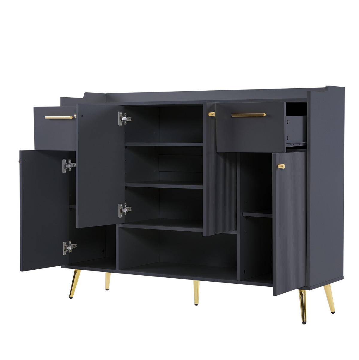 SCHUHSCHRANK mit 2 Schubladen und 4 Türen 130 x 37 x 100 cm Schwarz - Schwarz, Holzwerkstoff (37/100/130cm) - Beauniv