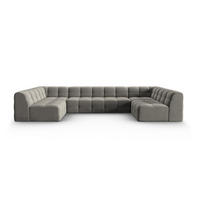 PANORAMASOFA Kendal aus Samt dunkelgrau 7 Sitzplätze - Dunkelgrau, Textil (203/79/372cm) - Micadoni