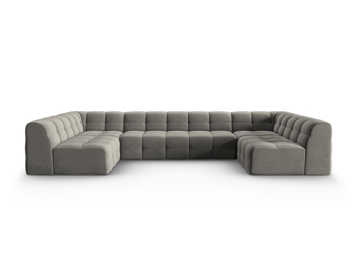 PANORAMASOFA Kendal aus Samt dunkelgrau 7 Sitzplätze - Dunkelgrau, Textil (203/79/372cm) - Micadoni