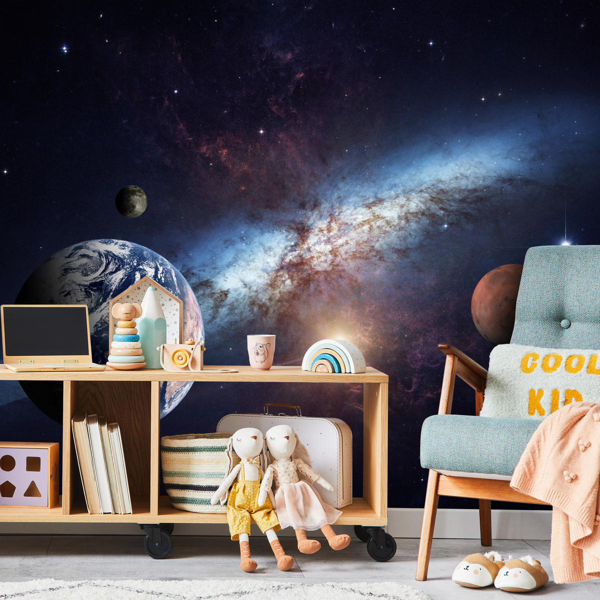 FOTOTAPETA Pre Detskú Izbu Planéty Galaxia Kozmos Hmlovina 500 x 350 cm - biela/fialová, papier (500/350cm) - Muralo