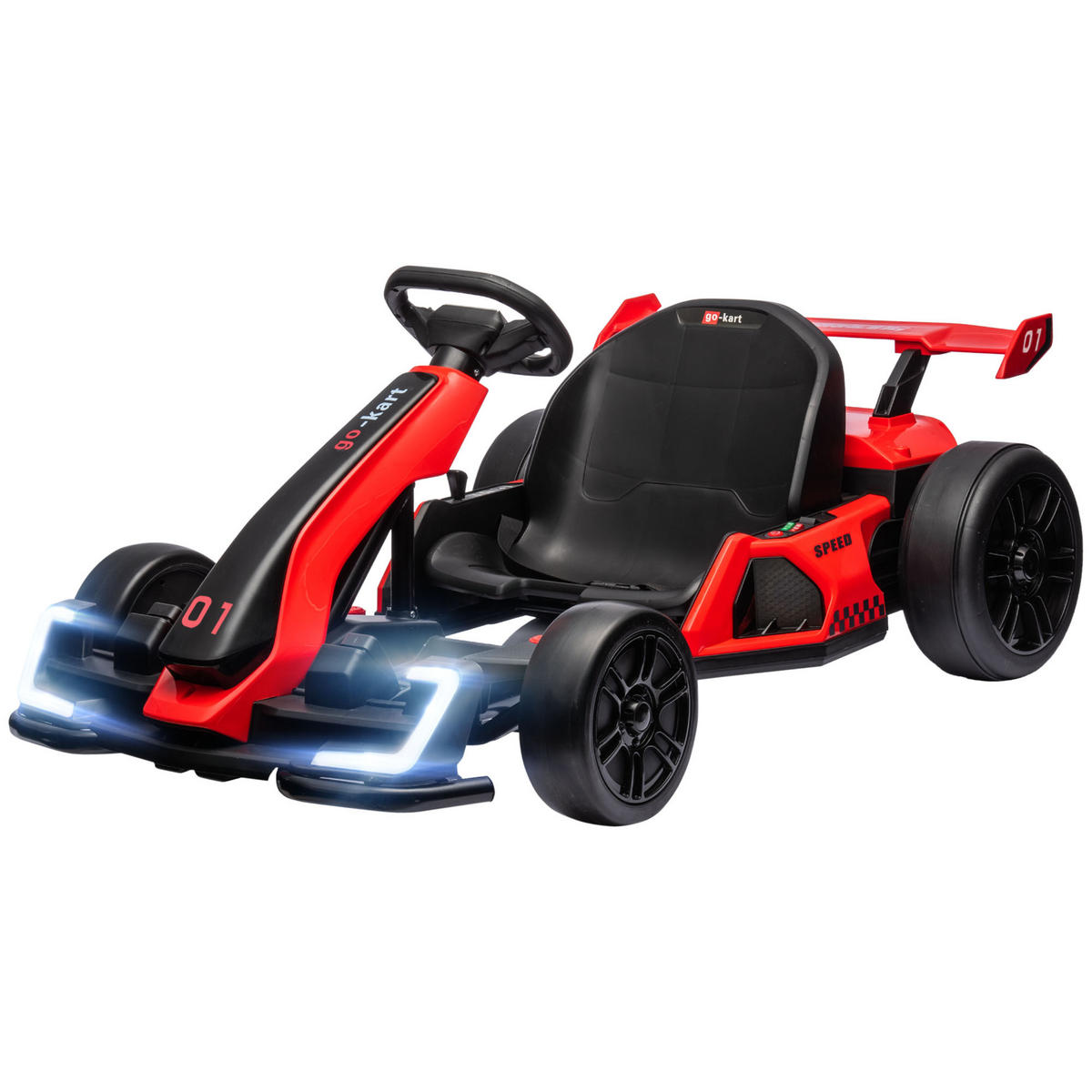 GO-KART DE-06216 Elektro-Kart mit Hupe und Musik Rot - Rot/Schwarz, Kunststoff/Metall (120/76/53.5cm) - ComfortXL
