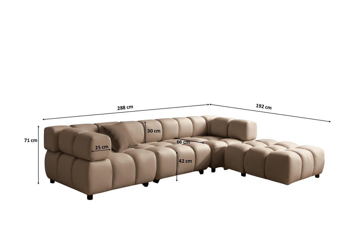 ECKSOFA L-Form Bolla, stoff Bluvel, Latte, Rechts - Beige, Holz (288/192cm) - Kaiser Möbel