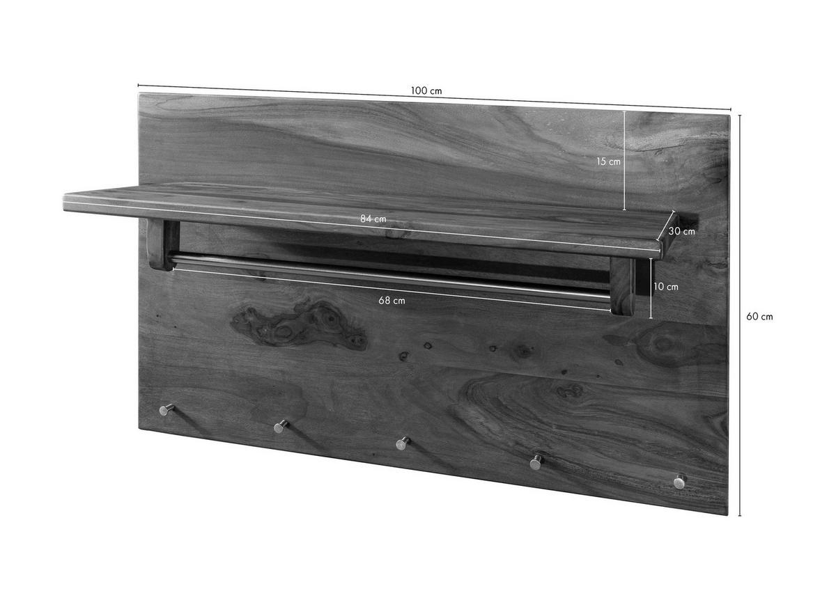 WANDGARDEROBE Sheesham 100x32x60 rot-braun gebeizt TORONTO #146 - Dunkelbraun, Holz (100/60/32cm) - Massivmoebel24