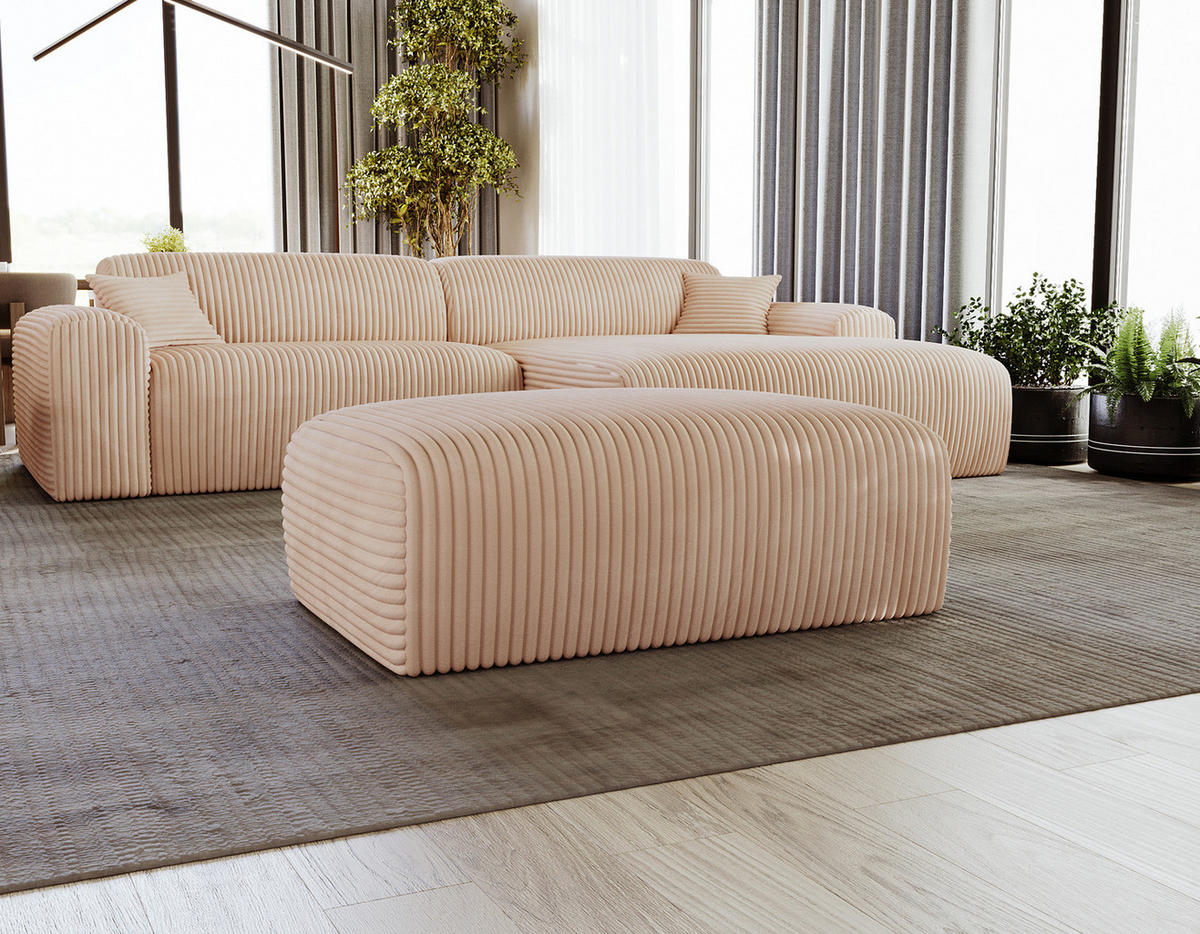 POLSTERHOCKER - Cord - Hellbraun/Schwarz, Kunststoff/Textil (110/40/72cm) - home24