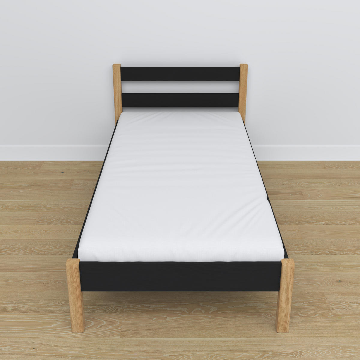 BETT N01 Schwarz / Eiche Natur 100/180 - Schwarz/Eiche Artisan, Naturmaterialien/Holz (100/180cm) - N-Wood