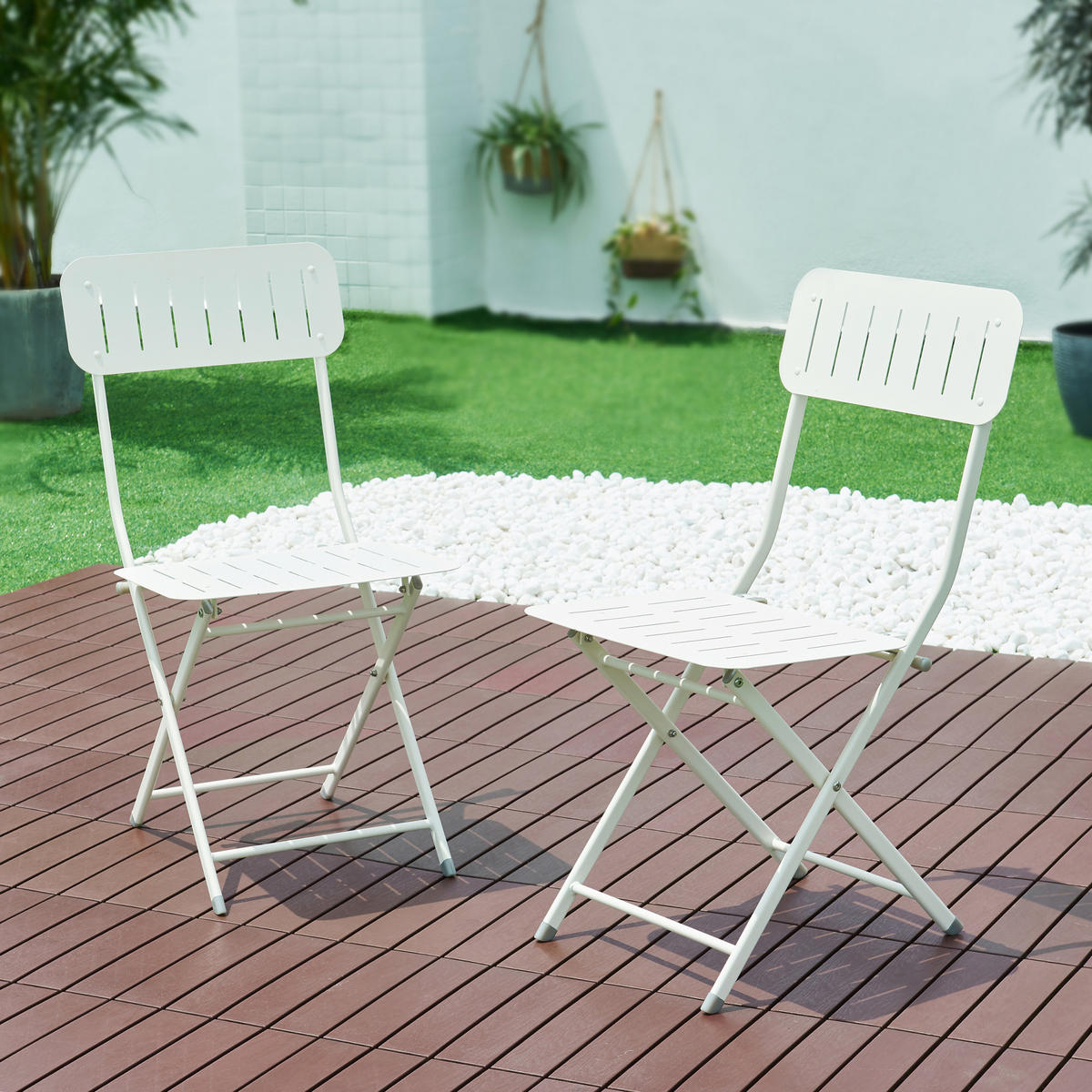 GARTENKLAPPSTUHL-SET 2 TLG. Sande - Weiß, Metall (42/84.5/50cm) - [en.casa]