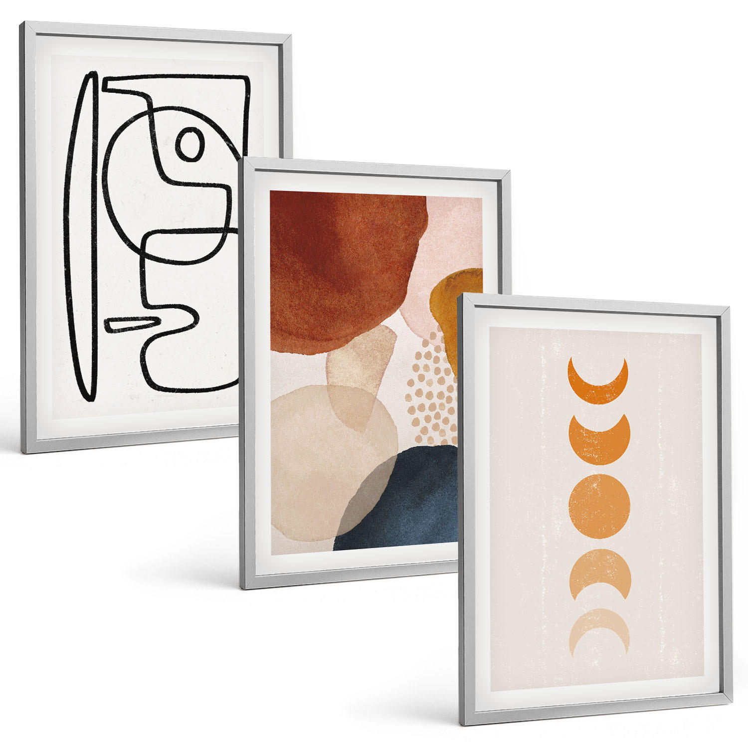 BILDER SET 3er Set - 40x60 cm Silberner Rahmen - Abstrakte Farbdekorationen - Silberfarben, Kunststoff (40/60cm) - TULUP