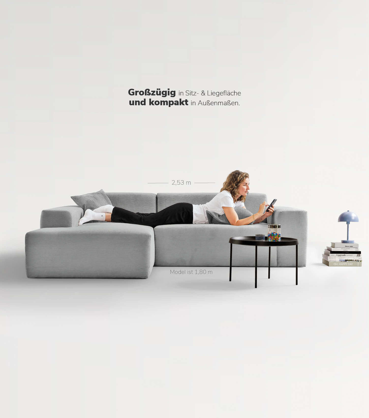 ECKSOFA Die Lässige Recamiere links - Grau, Textil (253/188cm) - Mokebo