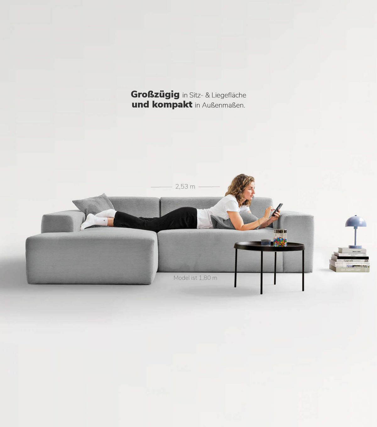 ECKSOFA Die Lässige Recamiere links - Grau, Textil (253/188cm) - Mokebo