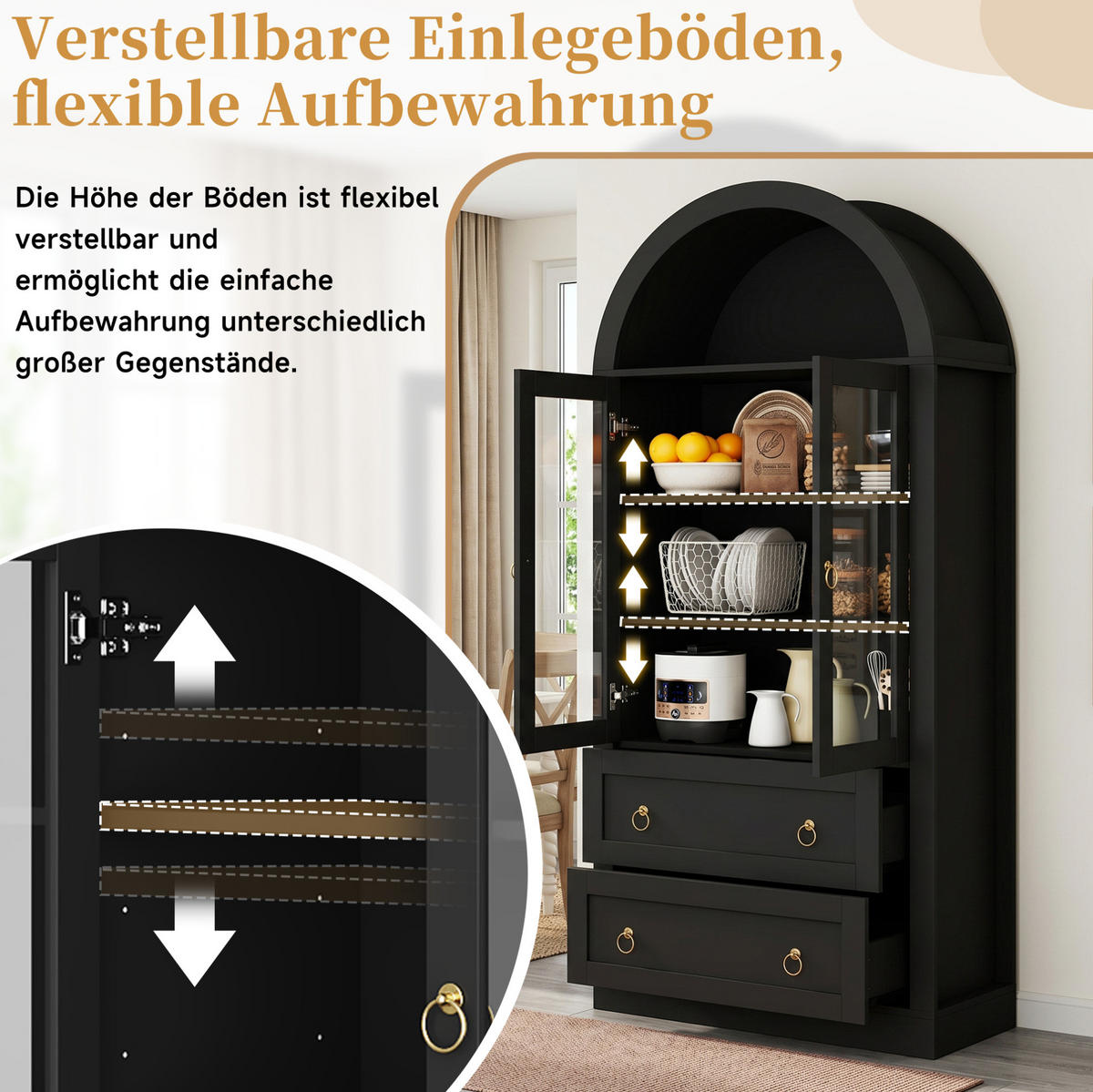VITRINENSCHRANK aus Spanplatte 80x36x170 cm Schwarz mit Glastüren und Schubladen - Schwarz, Holzwerkstoff (80/170/36cm) - IVMEU