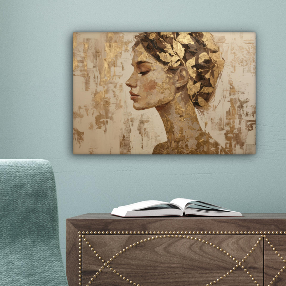 LEINWANDBILD Frau - Gold - Abstrakt - Textur Deko Schlafzimmer 30x20 cm - Goldfarben, Textil (30/20cm) - MuchoWow