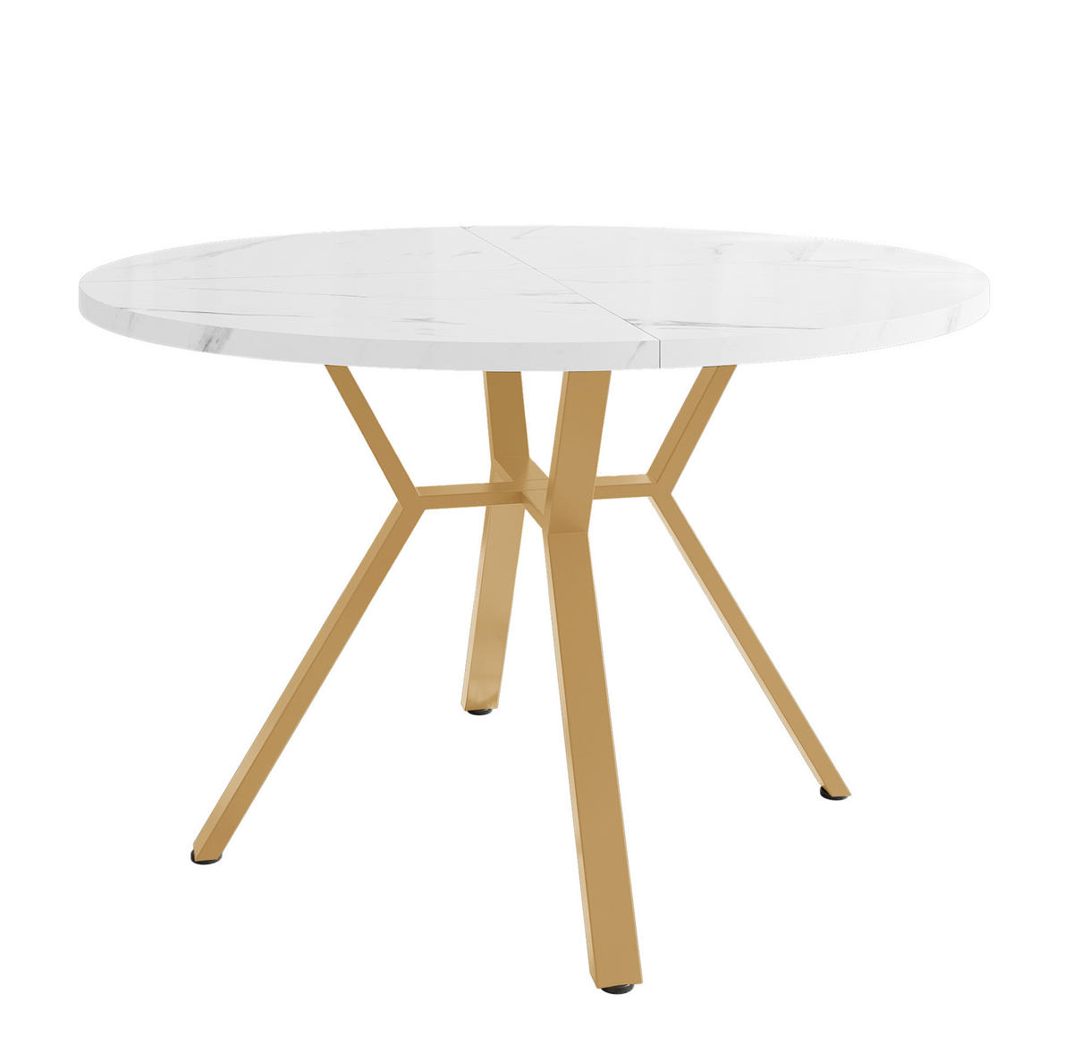 ESSTISCH 100x100x75 cm in Weiß und Gold aus MDF mit Marmoroptik auf goldenem X-Gestell - Goldfarben, Holzwerkstoff (100/100/75cm) - Modfu