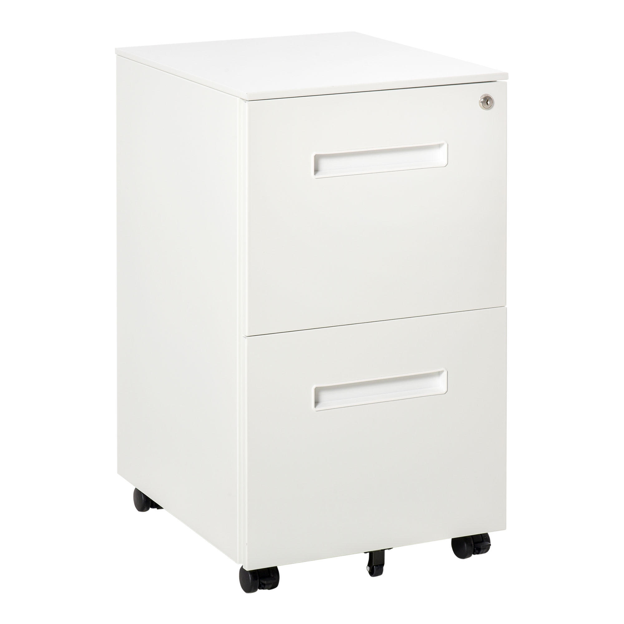 AKTENSCHRANK mit 2 Schubladen, Rollen, für Akten im A4 Format, Stahl, Weiß - Weiß, Metall (48/67/39cm) - Vinsetto