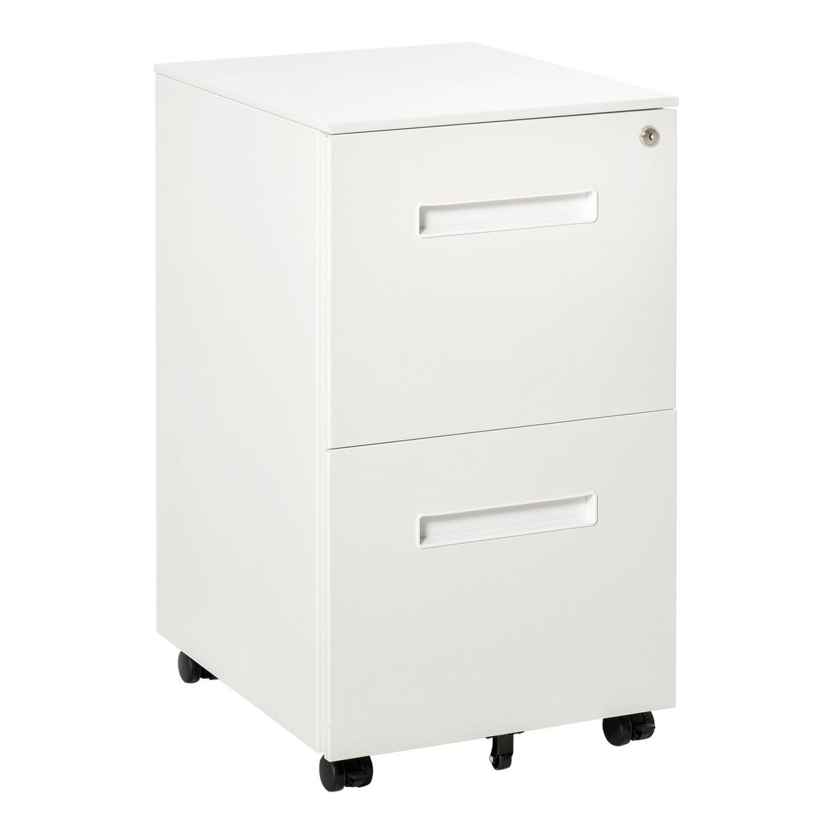 AKTENSCHRANK mit 2 Schubladen, Rollen, für Akten im A4 Format, Stahl, Weiß - Weiß, Metall (48/67/39cm) - Vinsetto