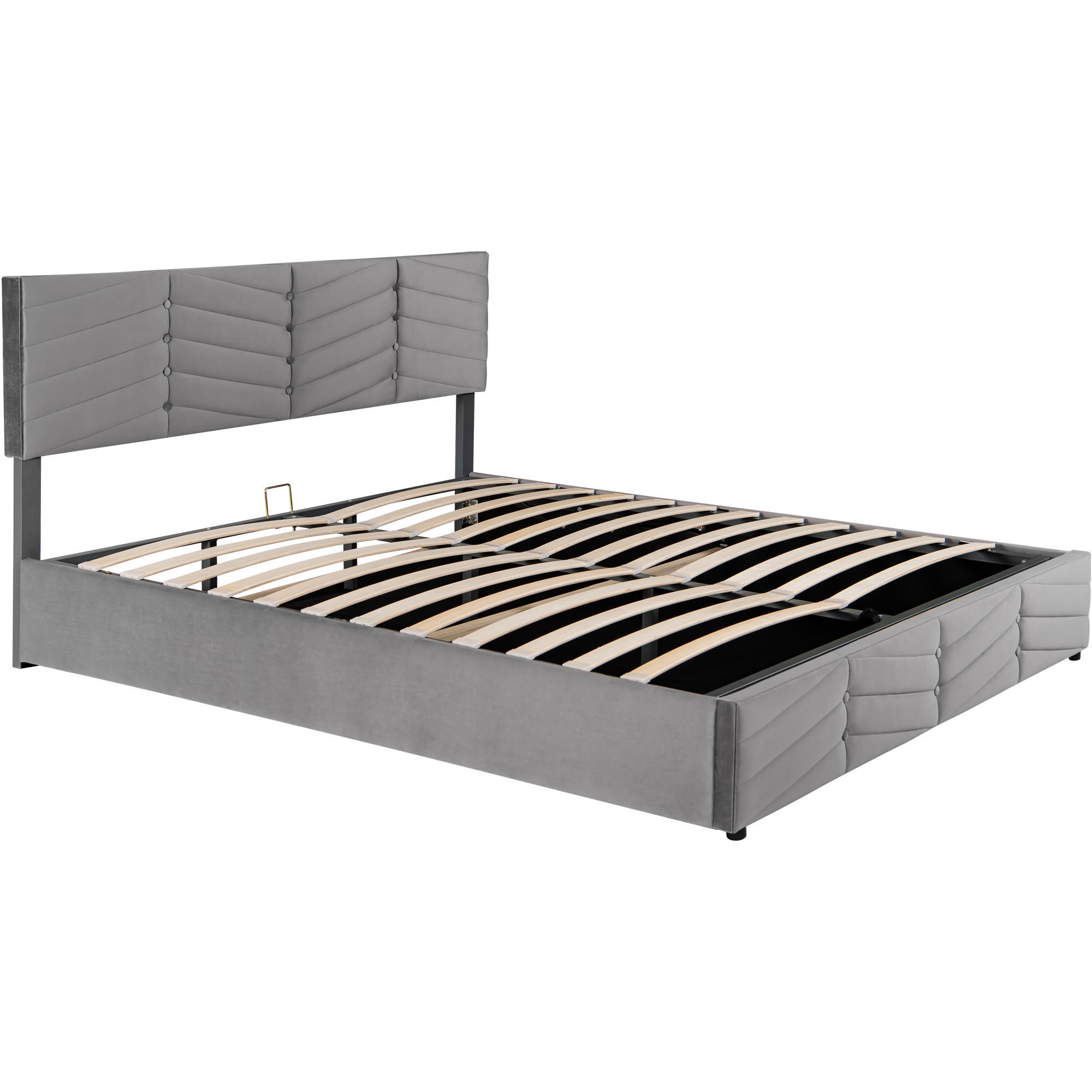 POLSTERBETT aus Samt 160x200 cm in Grau mit Bettkasten & verstellbarem Kopfteil - Grau, Textil (160/200cm) - Modfu