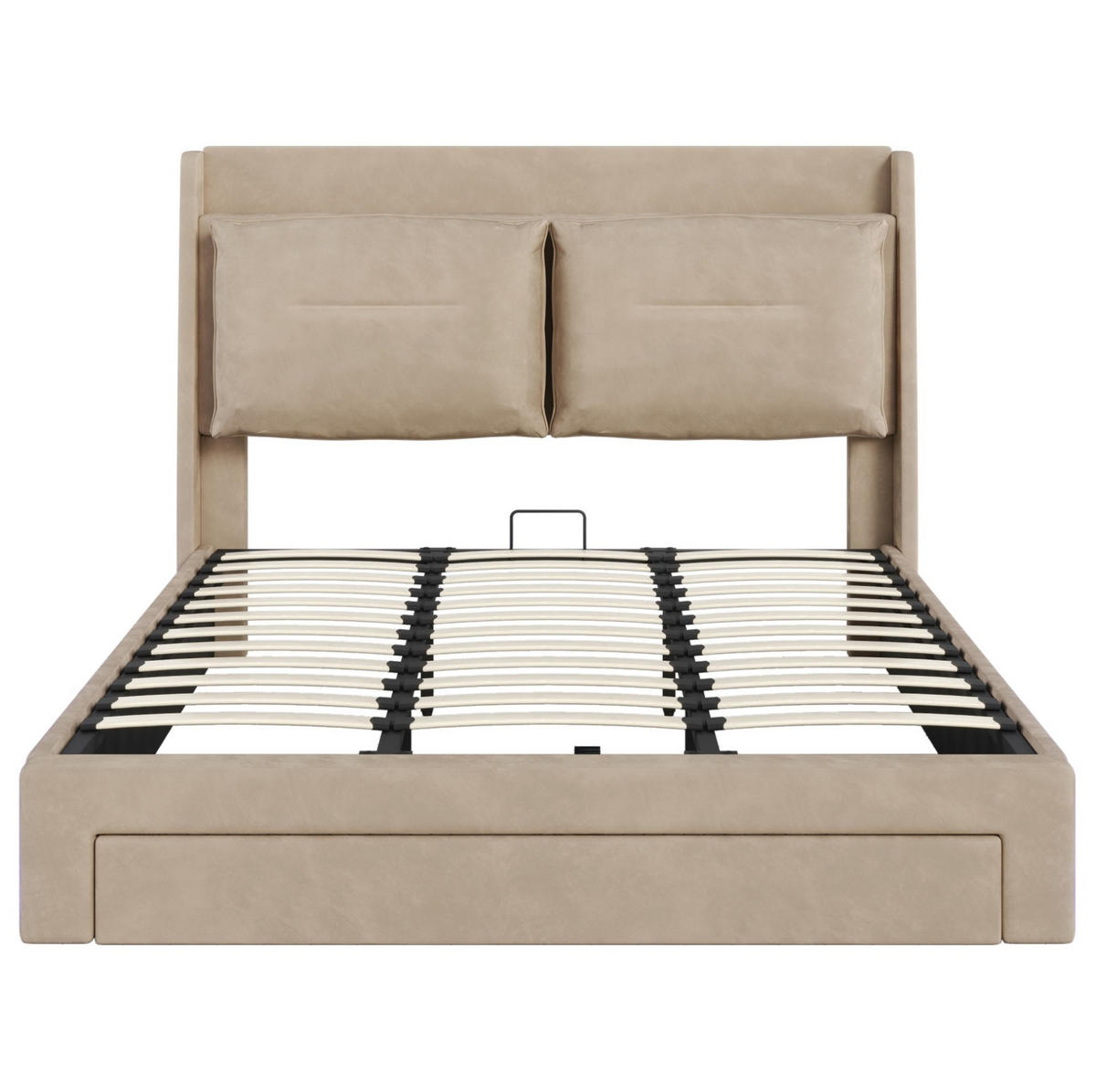 POLSTERBETT 180/200 cm Beige mit hydraulischem Bettkasten und LED-Beleuchtung - Beige, Textil (180/200cm) - OKWISH