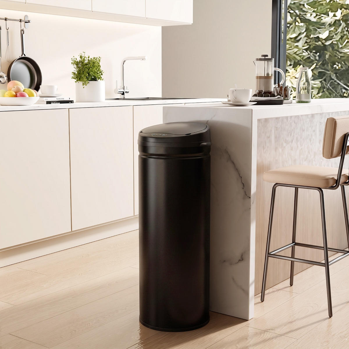 MÜLLEIMER AUTOMATISCHER SENSOR 30,5/30,5/85 cm Edelstahl Schwarz Soft-Close Küche - Schwarz, Metall (30.5/85/30.5cm) - Rolipo