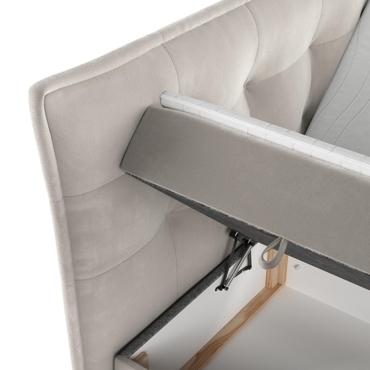 BOXBETT Sinai Beige 160/200 cm mit Taschenmatratze und Topper - Beige/Schwarz, Holz/Holzwerkstoff (160/200cm) - Maison de Reve